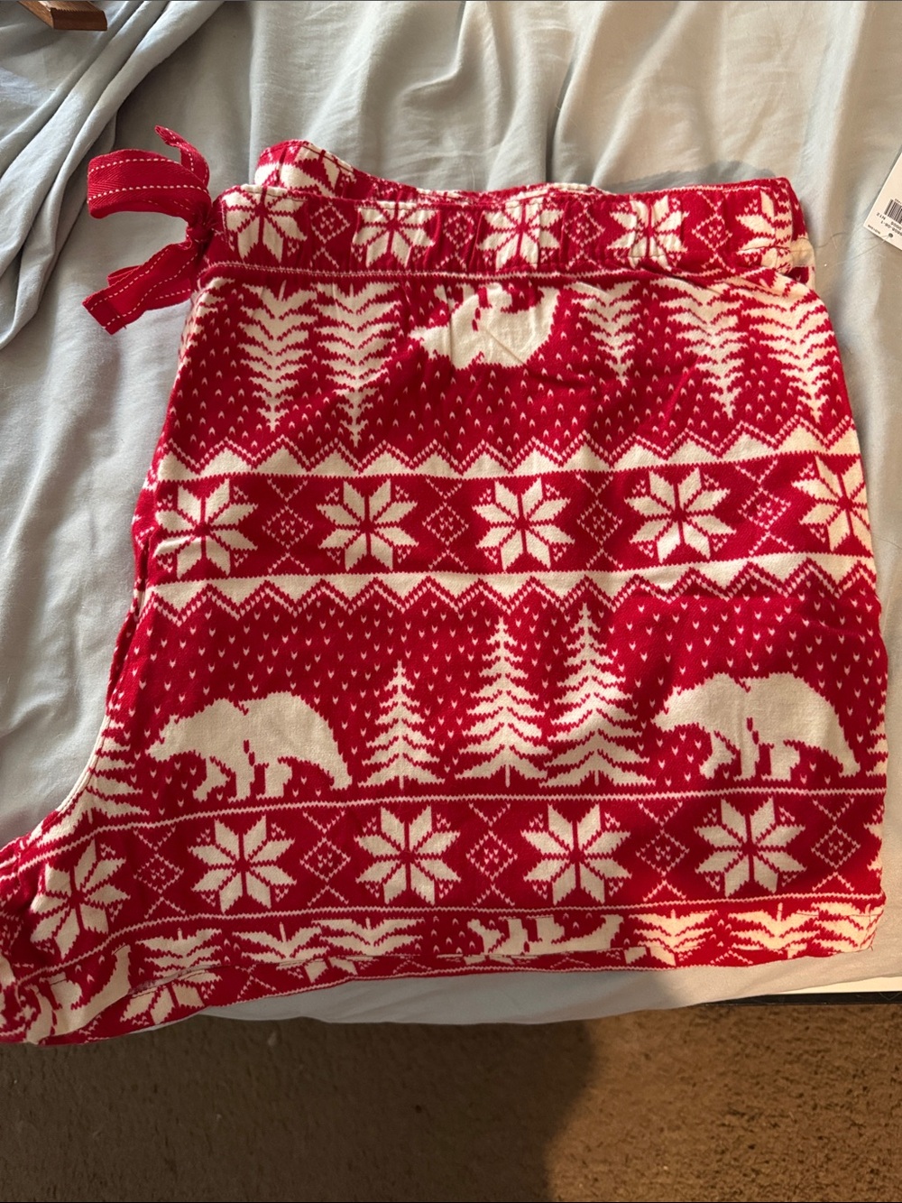 Old Navy Red & White Fair Isle Bear pajama shorts